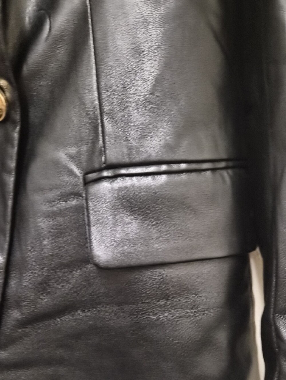 Truth Black Faux Leather Double-Breasted Blazer with Gold Buttons Size 8 - Picture 7 of 11